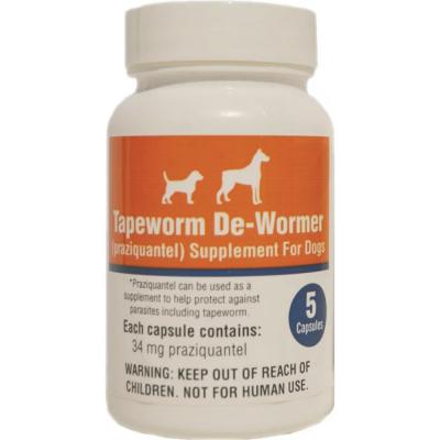 Tapeworm De-Wormer (Praziquantel) Supplement For Dogs 5 Capsules