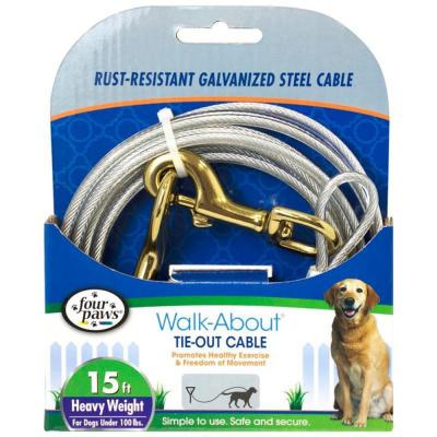Four Paws Walk-About Tie-Out Cable 15 Ft. Heavy Weight For Dogs Under 100 Lbs.