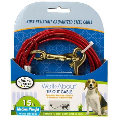 Four Paws Walk-About Tie-Out Cable 15 Ft. Medium Weight For Dogs Under 50 Lbs.