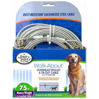 Four Paws Walk-About Trolley & Cable with 10 Ft. Lead Line 75 Ft. Heavy Weight For Dogs Under 100 Lbs.