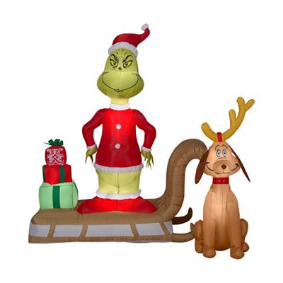 Airblown Inflatable Grinch and Max Sleigh 6.5 Ft. Wide