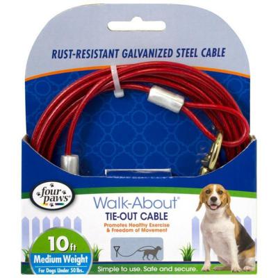 Four Paws Walk-About Tie-Out Cable 10 Ft. Medium Weight For Dogs Under 50 Lbs.