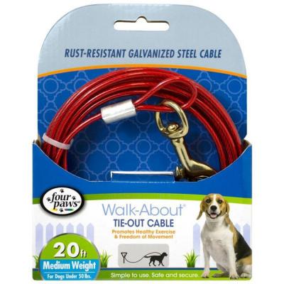 Four Paws Walk-About Tie-Out Cable 20 Ft. Medium Weight For Dogs Under 50 Lbs.