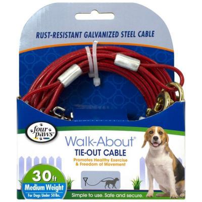 Four Paws Walk-About Tie-Out Cable 30 Ft. Medium Weight For Dogs Under 50 Lbs.
