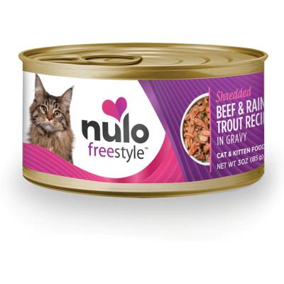 Nulo FreeStyle Cat Shredded Grain-Free Beef & Rainbow Trout In Gravy Recipe 3 oz.