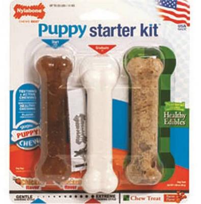 Nylabone Regular Puppy Starter Kit 3-Pack Chews & Bacon Flavor Treat