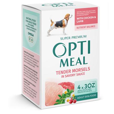 Optimeal Adult Dog Tender Morsels Chicken & Lamb 3 oz. Pouch 4 Pack