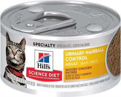 Science Diet Urinary Hairball Control Adult Savory Chicken Entree Cat Food 2.9 oz.