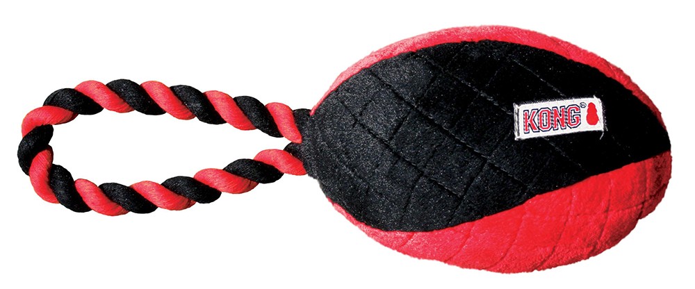 Dog Puppy Toy Squeak Treat Kong Crossbit Football with Rope Large NEW 